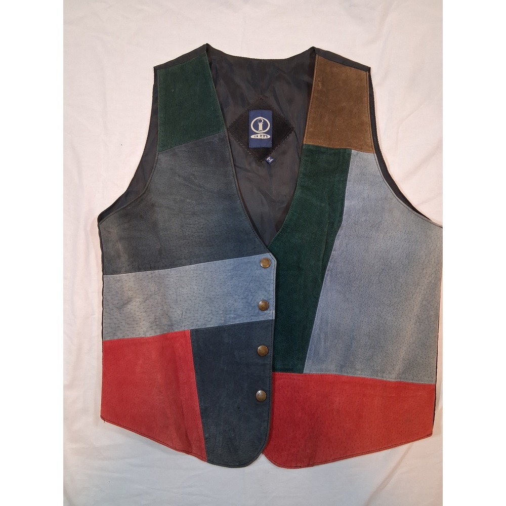 I Am Vintage Patchwork Suede Vest Womens Medium Multi Color Boho Waistcoat